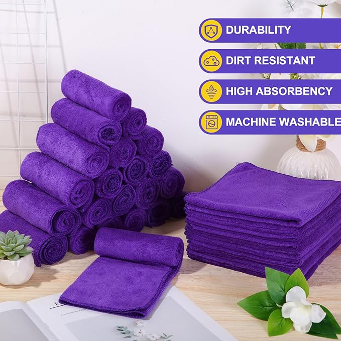 Nuenen Microfiber Cleaning Cloths for Cars 16 x 16 Inch Ultra Absorbent Car Towels Drying Reusable Cleaning Supplies House Kitchen Window Microfiber Towel(Purple120 Pcs)