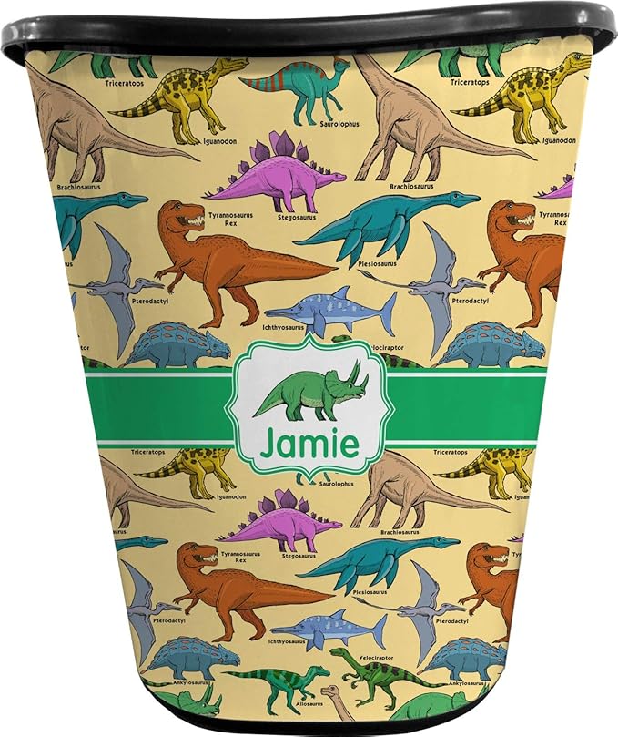 Personalized Dinosaurs Waste Basket - Double Sided (Black)