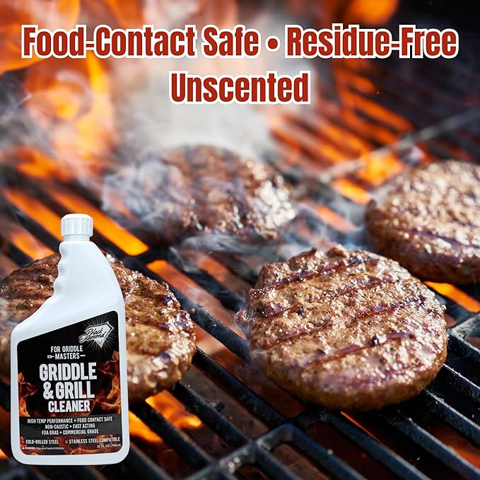 Black Diamond Stoneworks Griddle &amp Grill Cleaner – Flat Top Griddle Cleaner Non-Caustic Food-Contact Safe Unscented Residue-Free Stainless &amp Cold-Rolled Steel 32 fl oz (32)