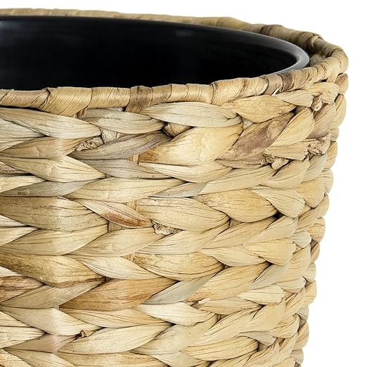 Wicker Trash Can Removable Liner 1.8Gallon Wicker Rattan Bathroom Trash Can Large Woven Bin for Office Hyacinth Waste Basket for Home Kitchen