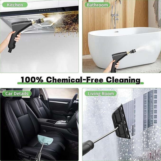 Handheld Steam Cleaner for Home 2500W High Temperature Pressurized Machine 1.2L Water Tank Handle-controlled Steam Output Portable Cleaning Steamer for Car Bed Bugs Furniture Grout (Green)
