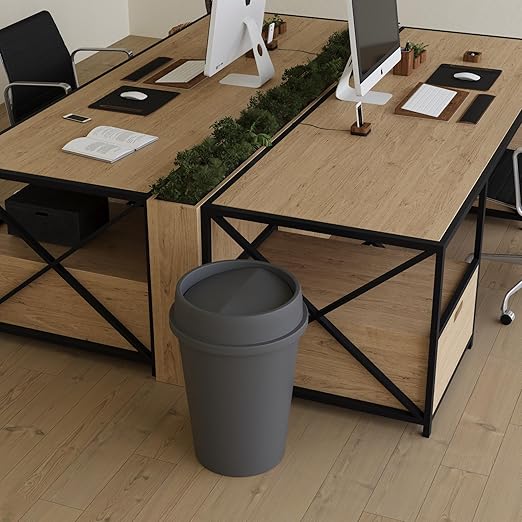 11 Gallon Gray Round Waste Basket with Swing-Top Lid | 44 Qt Trash Can