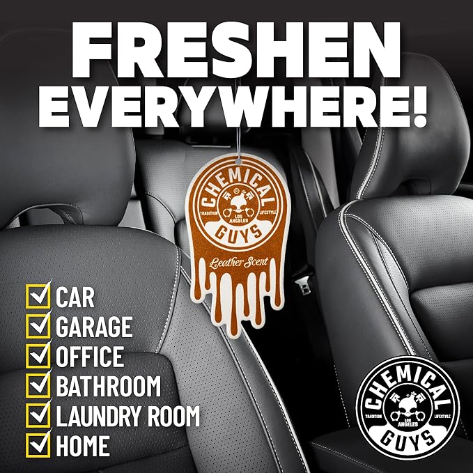 Chemical Guys Hanging Air Fresheners - Leather Scent for Cars Trucks SUVs RVs Home Office Work Dorm Room &amp More - 12 Pack - AIR40904