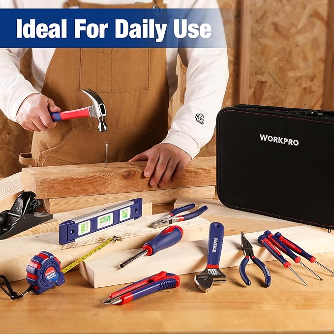 WORKPRO Home Tool Kit 100 Piece Kitchen Drawer Household Hand Tool Set with Easy Carrying Pouch