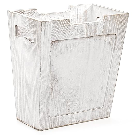 TOPZEA Wood Trash Can Farmhouse Wastebasket with Handle Rustic Wooden Waste Basket Rectangular Small Decorative Garbage Container Trash Bin for Bathroom Kitchen Bedroom Office Living Room Decor