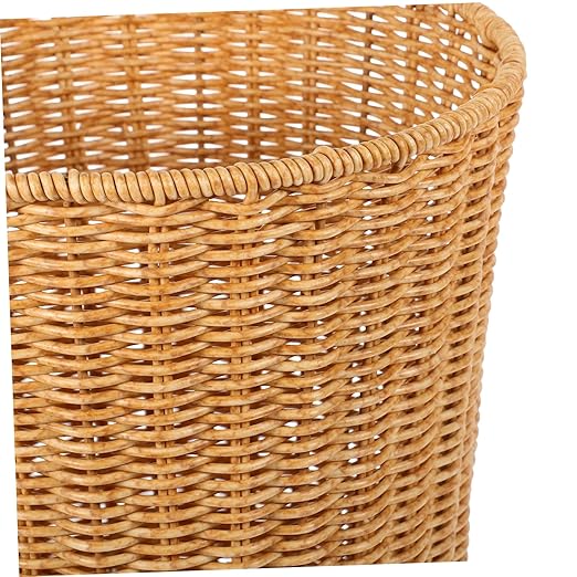 Imitation Rattan Woven Trash Can Medium Size Household Wastebasket Stylish Storage Basket for Home Office and Bathroom