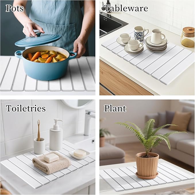 Stone Dish Drying Mat for Kitchen Counter 24x16 Inch Foldable Diatomaceous Earth Drying Mat for Kitchen Quick-drying Super Absorbent Heat-resistant for Sinks Cups Cutlery