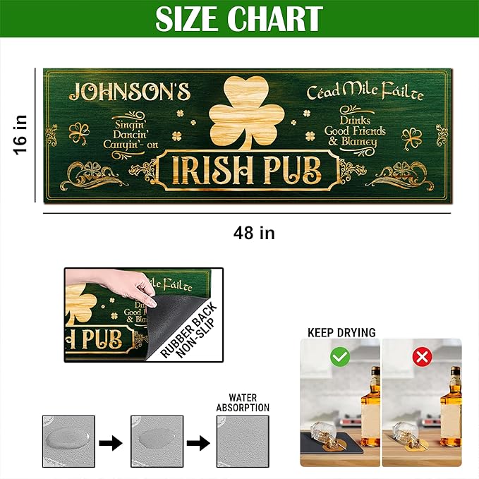 THUYPT Personalized Irish Drying Mat for St Patrick's Day Decor Irish Bar Pub Accessories Spill Mat Countertop Bar Shamrock Dish Drying Mat for Bar Counter Absorbent Coffee Maker (13)