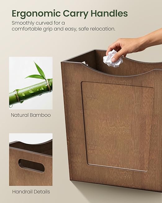 Bamboo Trash Can 4.5 Gallon Curved Design Multi-Use Bin for Bedroom Office Bathroom Kitchen Wastebasket for Paper &amp Towel Storage Natural Brown MCW30MA