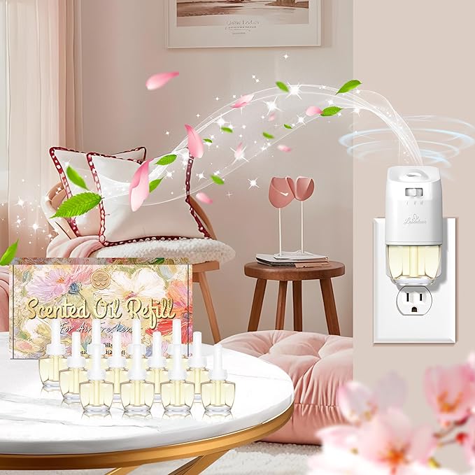 Plug In Air Freshener Refills Cherry Blossom Raspberry Balsam Fir Coconut Scent Combination For Home 12 Count Plug-In Fragrance Refill Compatible with Air Wick &amp Glade Not Include Glade Plu