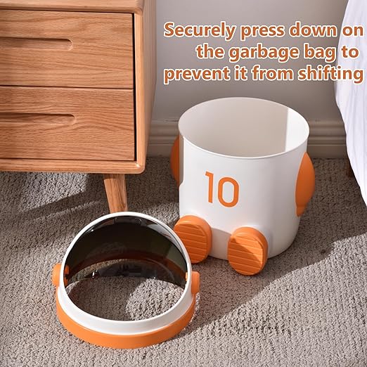 URALFA Astronaut Trash Can 12 Liter /3.2 Gallon Bathroom Trash Can with Lid Cute Garbage Can for Kids Plastic Garbage Can with Swing Lid Spaceman Wastebasket for Bedroom Dorm Living Room Orange