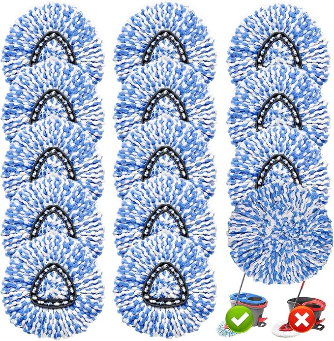14 Pack Spin Mop Replacement Heads Only Fit for RinseClean 2-Tank System 100% Microfiber Spin Mop Refill HeadSpinning Mop Head Replacement for Floor Cleaning