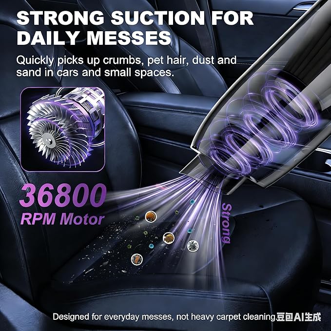 4-in-1 Mini Vacuum Cleaner Small Hand Held Vacuum Cordless Strong Suction Ultra-Quiet 60dB 0.85 lb for CarDeskDrawerHome Air Duster/Inflator/Pump USB Rechargeable Washable Filters