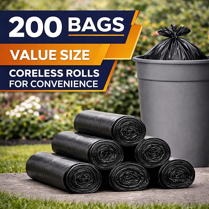 Cavero 55-60 Gallon Heavy Duty 200 Count Trash Bags | American Made Black Can Liners 17 Micron Large Tough Garbage Bags (38 x 58) Value Size Multi-Purpose for Home Office Commercial Industrial