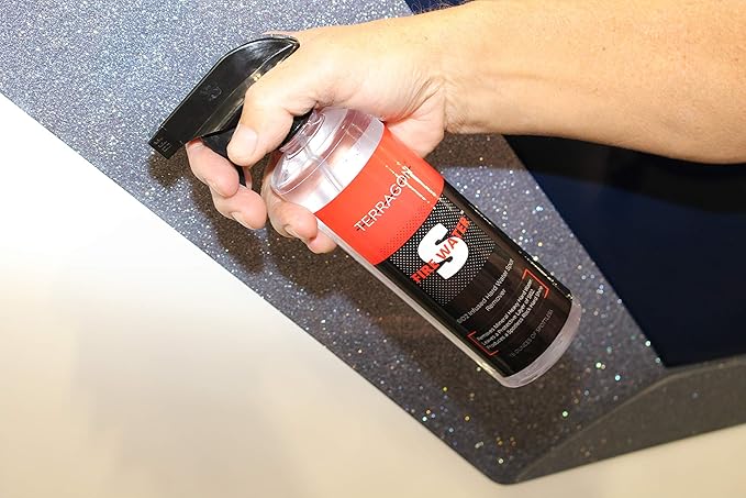 Terragon Fire Water is the first-ever SI02 Infused Water Spot Remover not only does it clean but also protects and leaves behind a brilliant U.V. Inhibitanting SHINE.