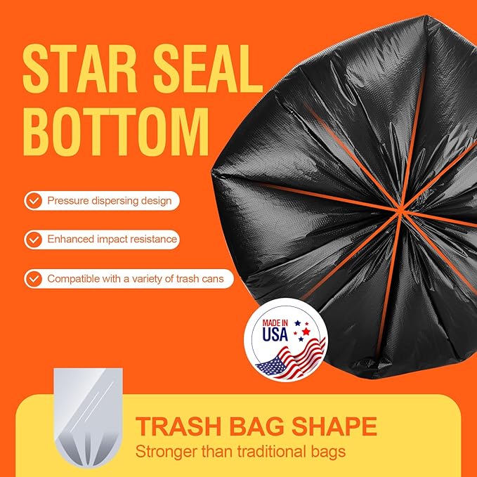Delxo 30-33 Gallon Trash Bags 1000 Count – 0.6 Mil Medium Duty Garbage Bags Durable Plastic Bolsas para basura Perforated Design– Made in USA for Kitchen Yard Office (Black)