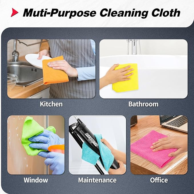 FIXSMITH Microfiber Cleaning Cloth 200 Pack Shop Towels Lint-Free Car Wash Towels All-Purpose Absorbent Cleaning Rags for Housekeeping Dust Cloth for Office Mechanic Automotive （12inx12in）