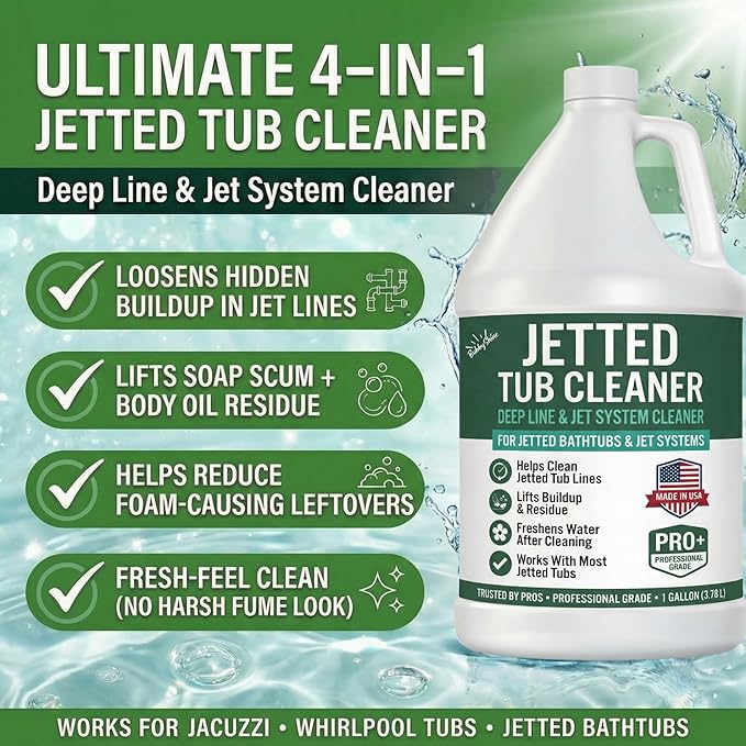 Jetted Tub Cleaner for Bathtub Jets – Deep Cleaning Bathtub Cleaner Formula for Jets &amp Whirlpool Tubs Pro Grade System Flush for Internal Lines and Pipes Made in USA 1 Gallon