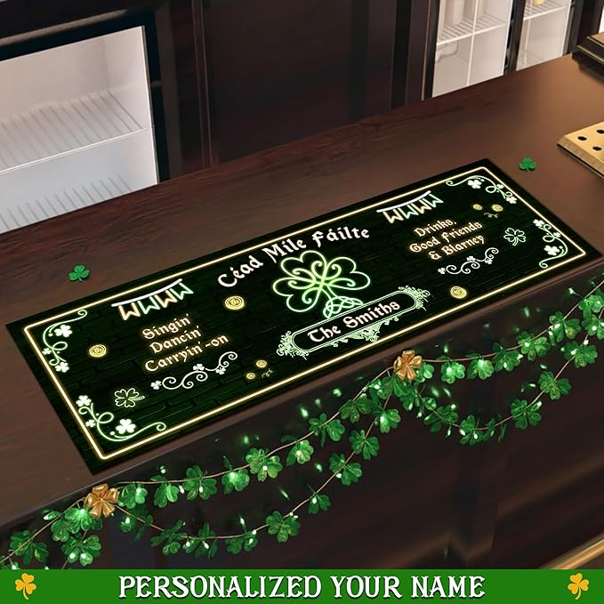 THUYPT Personalized Irish Bar Mat Dish Drying Mat for Irish Pub St Patrick's Day Decor Bar Shamrock Spill Mat Kitchen Counter Accessories Home Bar Decor St Patrick's Day (14)