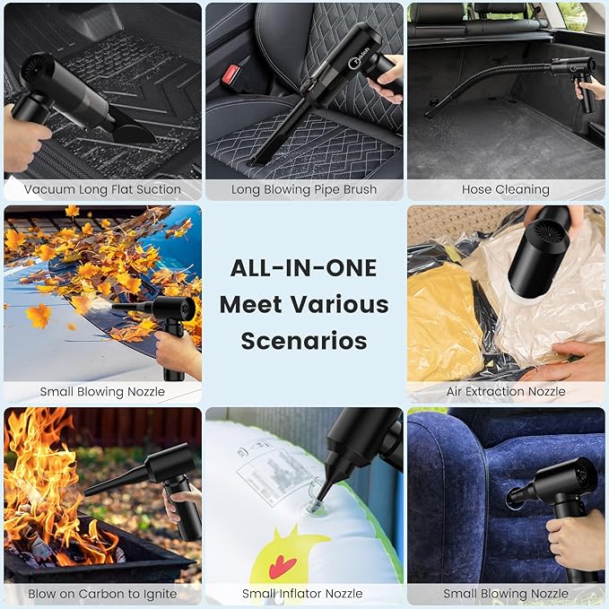 Cordless Car Vacuum Cleaner with Removable Battery as 35W Power Bank 6-in-1 Handheld Vacuum Blower Set18000PA Mini Vacuum Cleaner 6000mAH with Brushless Motor for Car Home -1 Battery