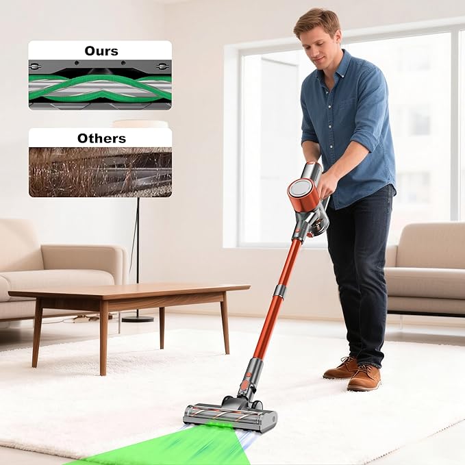 Stick Cordless Vacuum Cleaner - Lightweight Handheld Vacuum with Self Standing Removable Battery with 45min Running Time Anti-tangle Wireless Vacuum for Home Pet Hair/Hardwood Floor/Carpet OB