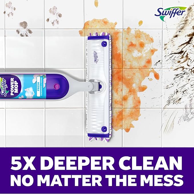 Swiffer PowerMop Multi-Surface Mop Kit for Floor Cleaning Fresh Scent Mopping Kit Includes PowerMop 2 Mopping Pad Refills 1 Floor Cleaning Solution with Fresh Scent and 2 Batteries