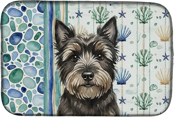 Caroline's Treasures Black Cairn Terrier Coastal Sea Glass Dish Drying Mat Absorbent Dish Drying Mat Pad for Kitchen Counter Dish Drainer Mat for Countertop 14 x 21 Multicolor