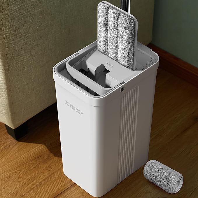 JOYMOOP Hands-Free Self-Cleaning Microfiber Mop and Bucket with Wringer Set for Home Mops for Floor Cleaning and Wall Cleaner Hardwood Tile Laminate Vinyl Floors Smooth Walls and Glass Windows