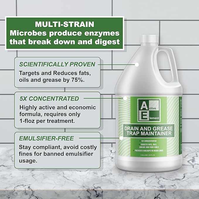 Drain and Grease Trap Maintainer- 2 Gallon (Contains 256 Treatments) - Biological Formula -Breaks Down Fats Oils and Grease - Grease Traps Drain Septic Systems and Sewers - Deodorizer