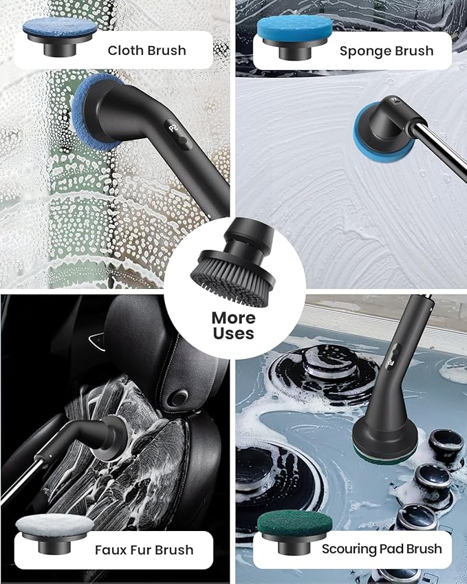 Leebein Electric Spin Scrubber 2026 Upgraded Cordless Cleaning Brush Bathroom Scrubber IPX7 Waterproof Electric Scrubber with 7 Brush Heads Extendable Long Handle Power Scrubber for Bathtub Floor