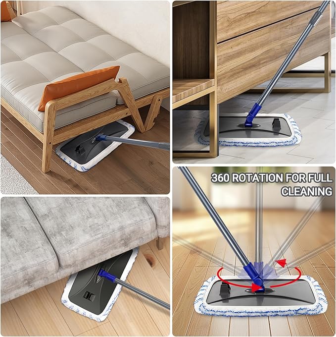 Masthome Extra Large Microfiber Mop for Floor Cleaning 16“ Flat Mop with 5 Pad for Wet &amp Dry Use Dust Mop for Hardwood Laminate Tile Ceramic 1 Cleaning Scraper Included-Blue