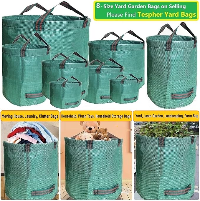 Standard 3-Pack 46 Gallon Lawn Garden Bags (D26H19 inch) Yard Waste Bags W/Gardening Gloves for Leaf BagYard DebrisGarden Trash ContainerCamping Waste BinLawn Grass ClippingsWeeds Bag 4 Handles