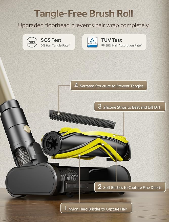 Ultenic Cordless Vacuum Cleaner 600W 60KPA 65mins Vacuum Cleaners for Home Cordless Stick Vacuum with Green Light Self-Standing &amp 180° Lay-Flat Anti-Tangled Brush for Floor/Carpet/Pet Hair