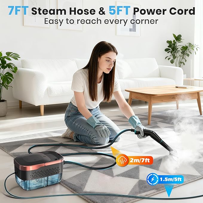 Steam Cleaner 6-Level Adjustable Steam 15s Heat-Up 1250ML Tank 7ft Extended Hose Portable Steamer for Cleaning with 18 pcs Accessories for Home for Dirt Grease Grout Tile Floor Car