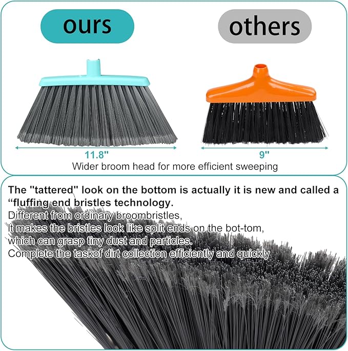 Upgrade Broom and Dustpan Set Silicone BroomLong Handle Broom with Upright Standing Dustpan Squeegee - Broom for Indoor Cleaning 2+1for Indoor OutdoorSmooth Floors Rugs (Green-Grey)
