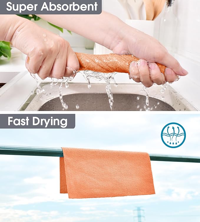 KitchLife Microfiber Cleaning Cloth Roll 100 Pack - Tear-Away Microfiber Paper Towels Lint-Free Reusable Washable for Kitchen Car Dishes and Sensitive Surfaces (Coral)