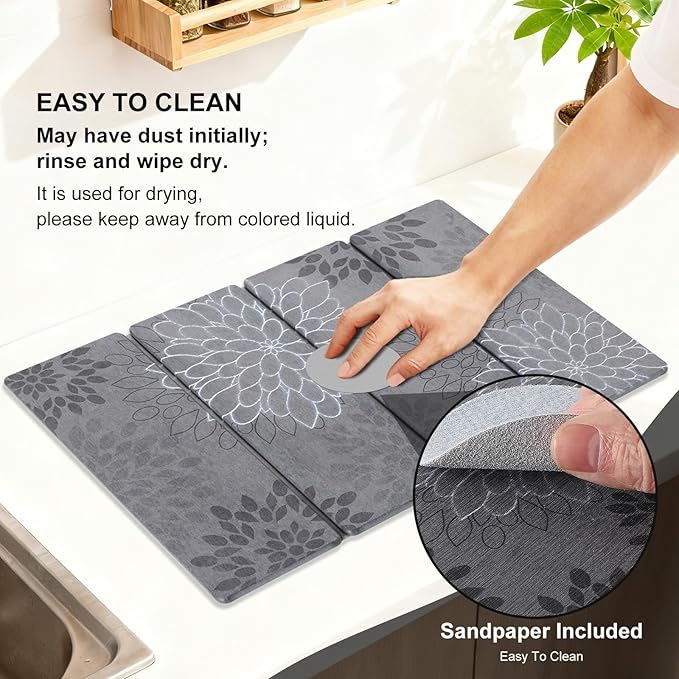 3 PCS Large Stone Dish Drying Mat for Kitchen Counter Quick Dry Stone Dishes Mats Cup Coasters Sink Faucet Mat Water Absorbing Diatomaceous Earth Drying Pad for Countertop Tableware Bottles