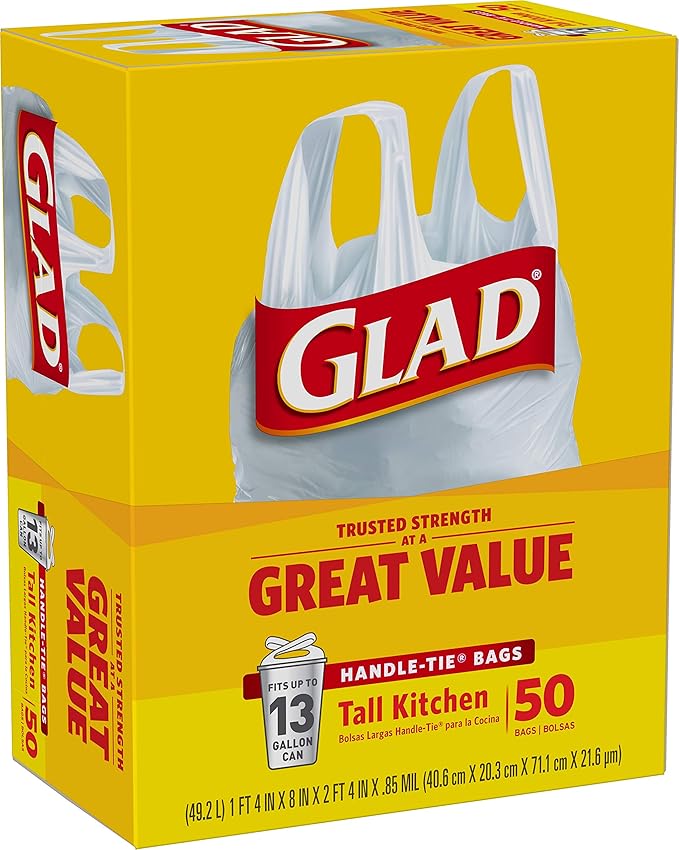 Glad Tall Handle-Tie Kitchen Trash Bags - 13 Gallon - 50 Count - 4 Pack (Packaging May Vary)