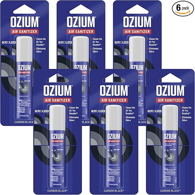 Ozium Air Sanitizer Spray - Room Odor Eliminator for Home Car and Office - Carbon Black - 0.8 oz Can - 6 Pack