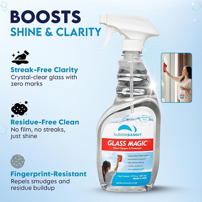 Glass Cleaner Spray Bottle 23 Fl Oz | Streak Free Window Cleaner | Fresh Scent Removes Fingerprints Dust Dirt Smoke Film Ammonia Free
