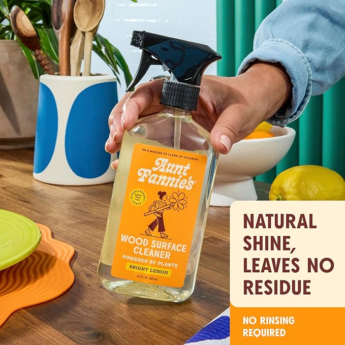 Aunt Fannie's All Purpose Wood Spray Cleaner No-Wax Formula Perfect for Wood Tables Walls Counters &amp Shelves 16.9 Ounces Lemon Scent (Pack of 3)