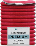 EvaClean Premium Microfiber Cleaning Cloth 16x16 - Reusable Washable Non-Scratch Microfiber Towels for Cleaning Dusting Polishing High Absorbency &amp Durability Red 12-Pack