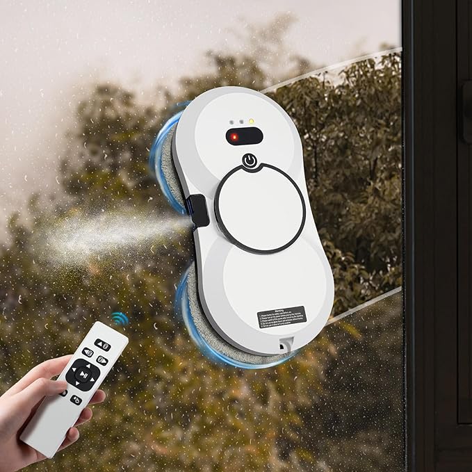 Window Cleaning Machine Intelligent Electric Window Cleaner Window Cleaning Robot Intelligent Water Spray Wet Wipe 2800pa Suction Power Ups Power Failure Protection Safety Rope Remote Control