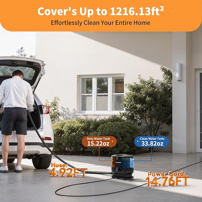 Miniboo Carpet Cleaner Compact &amp Powerful Upholstery Cleaner MachinePortable Spot with 360°Wheels 1.3-inch Deep Stain Small Rug Cleaner for Car Stairs Couches. Black