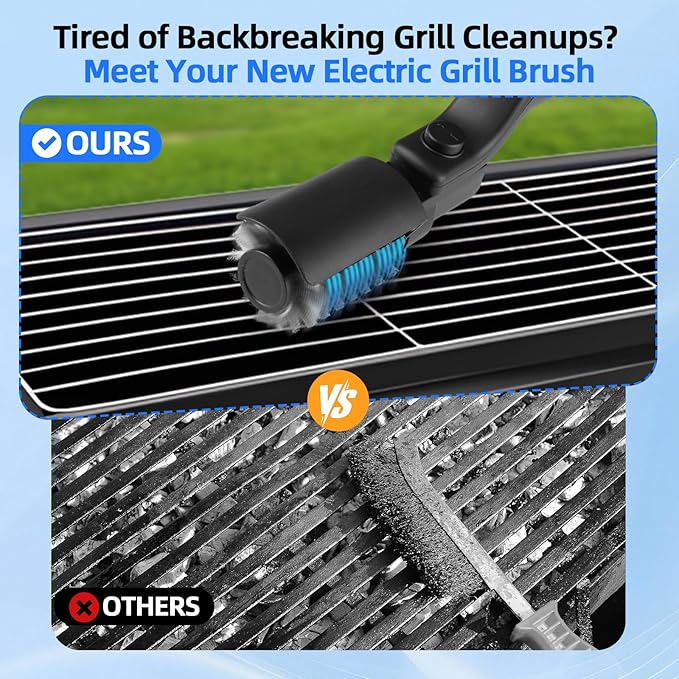 Upgraded Electric Grill Brush Cordless Rechargeable Grill Cleaning Brush with Adjustable Angle Stainless Steel Brush Head 3-Speed Power 90-Min Runtime Waterproof Cleaner for BBQ Grates (Black)