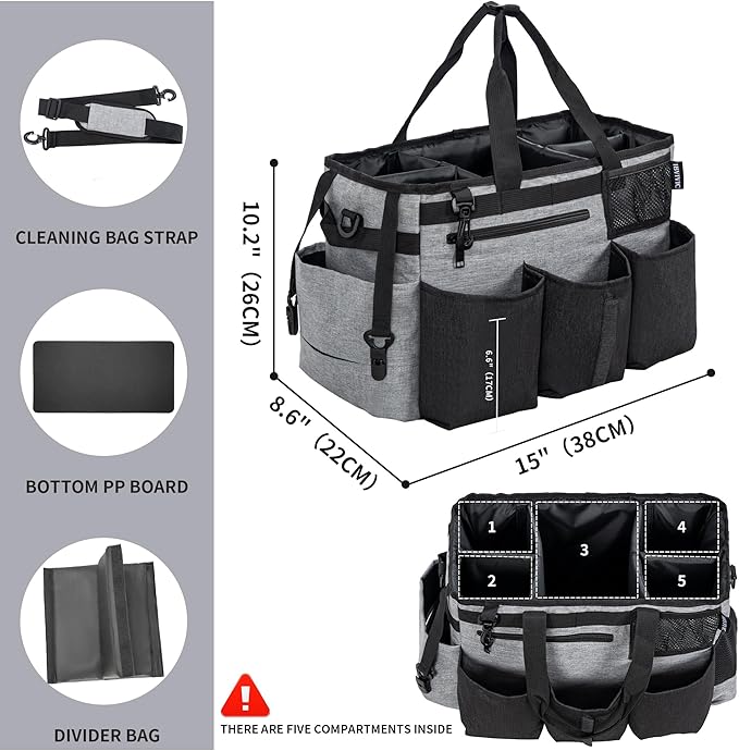 Wearable Cleaning Caddy Bag for Cleaning SuppliesLarge Capacity Cleaning Organizer Grey
