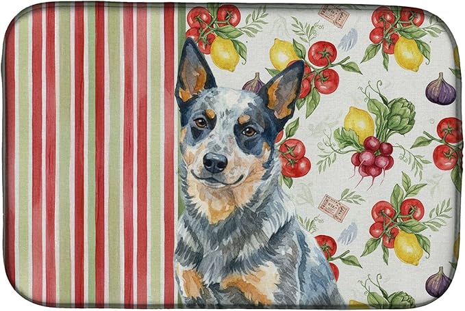 Caroline's Treasures Blue Heeler Australian Cattle Dog Vegetables Dish Drying Mat Absorbent Dish Drying Mat Pad for Kitchen Counter Dish Drainer Mat for Countertop 14 x 21 Multicolor