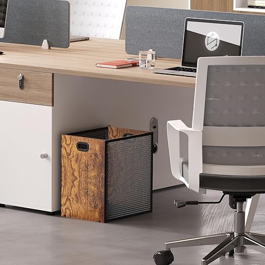 Retro Office Trash Can Iron and Wood Combination Bedroom Garbage Can Rectangular Design Wastebasket with Handle Industrial Style Trash Can for Home Office 4.5 Gallon (Patent Pending)