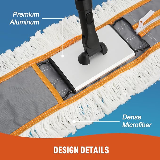 24 Commercial Dust Mop for Floor Cleaning Heavy Duty Sweeper Broom with 2 Microfiber Mop Pads Wet and Dry Duster Sweeper Broom for Marble Laminate Hardwood Floor Cleaning Grey