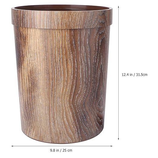 KESYOO Vintage Style Wood Grain Trash Can Large Round PP Garbage Bin for Home Kitchen Living Bedroom Wastebasket with Decorative Natural Wood Texture